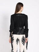 Blouse with Leather Cuffs And Peplum Bottom TOP Gracia Fashion 
