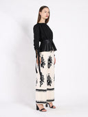 Blouse with Leather Cuffs And Peplum Bottom TOP Gracia Fashion 