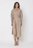 Bottom wrap shirt collared dress DRESS Gracia Fashion TAUPE S 