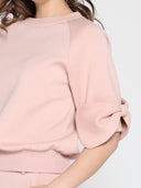 Bow detail sleeve round neck solid top TOP Gracia Fashion 
