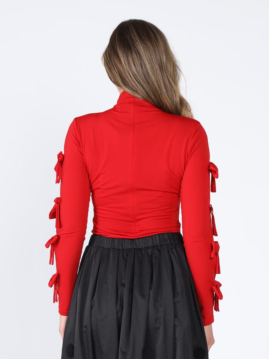 Bow Tie Sleeve Detailed Mock Neck Top TOP Gracia Fashion 
