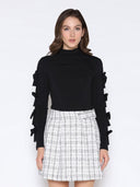 Bow Tie Sleeve Detailed Mock Neck Top TOP Gracia Fashion BLACK S 