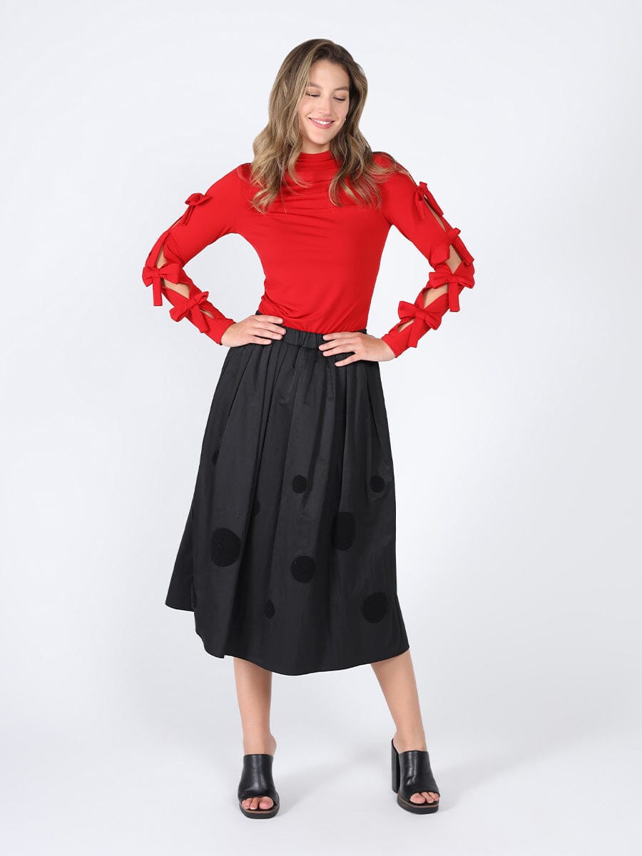 Bow Tie Sleeve Detailed Mock Neck Top TOP Gracia Fashion RED S 