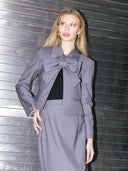 Bowknot Detail Blazer Gracia Fashion GREY S 