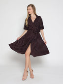 Brown polka dot wrap dress DRESS Gracia Fashion 