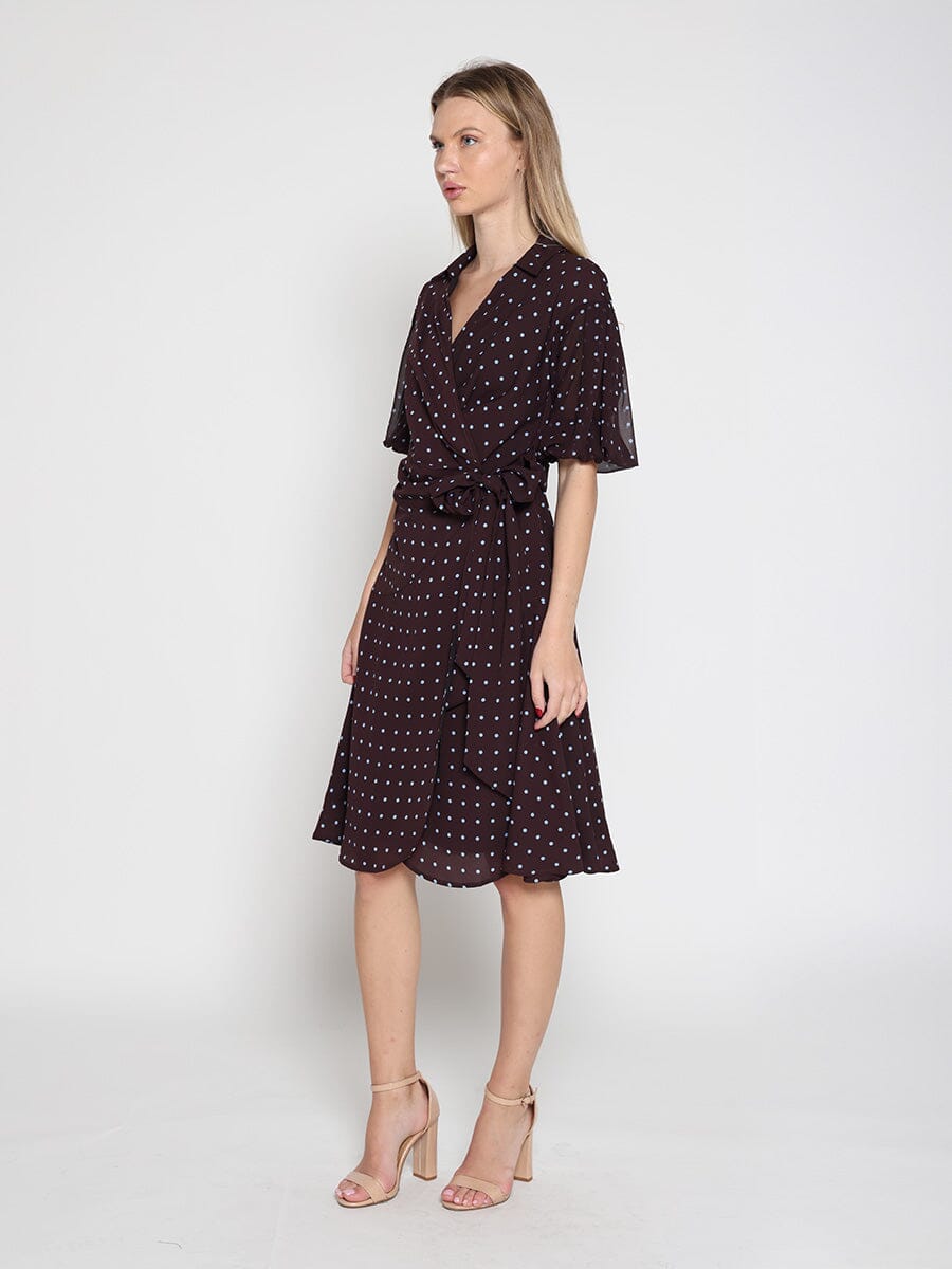 gracia fashion dresses Brown polka dot wrap dress Brown / L