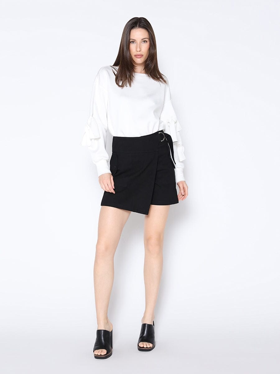 Buckle Belt Wrap Denim Skort PANTS Gracia Fashion BLACK DENIM S 