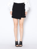 Buckle Belt Wrap Denim Skort PANTS Gracia Fashion BLACK DENIM S 