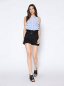 Buckle-Belted High Waist Floral Solid Short Pants PANTS Gracia Fashion 