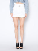 Buckle-Belted High Waist Floral Solid Short Pants PANTS Gracia Fashion WHITE S 