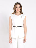 Buckle Belted Long Wrap Vest VEST Gracia Fashion WHITE S 