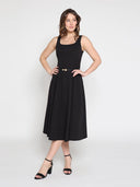 Buckle Belted Square Neck A-Line Sleeveless Dress DRESS Gracia Fashion 