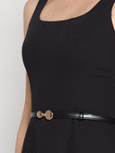 Buckle Belted Square Neck A-Line Sleeveless Dress DRESS Gracia Fashion 