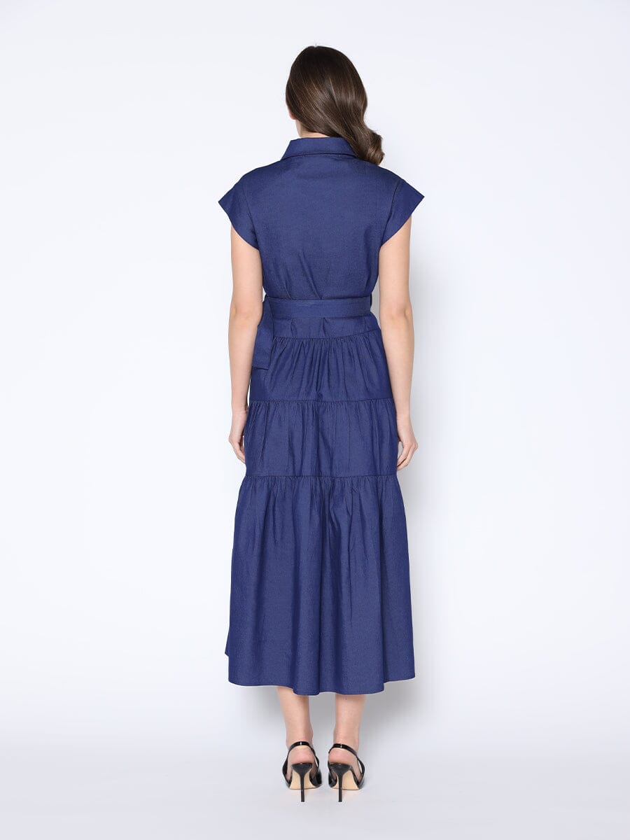 Buckle Belted Tiered Denim Maxi Dress DRESS Gracia Fashion 