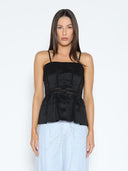Button Detaled Spaghetti Strap Tank Top TOP Gracia Fashion BLACK S 