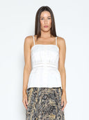 Button Detaled Spaghetti Strap Tank Top TOP Gracia Fashion WHITE S 