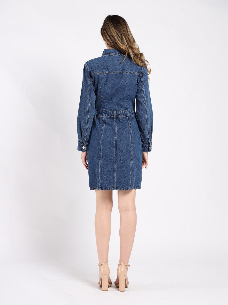 Button-Down Denim Shirt Dress DRESS Gracia Fashion 