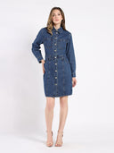 Button-Down Denim Shirt Dress DRESS Gracia Fashion 