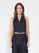 Button down halter neck sleeveless vest JACKET Gracia Fashion DENIM S 