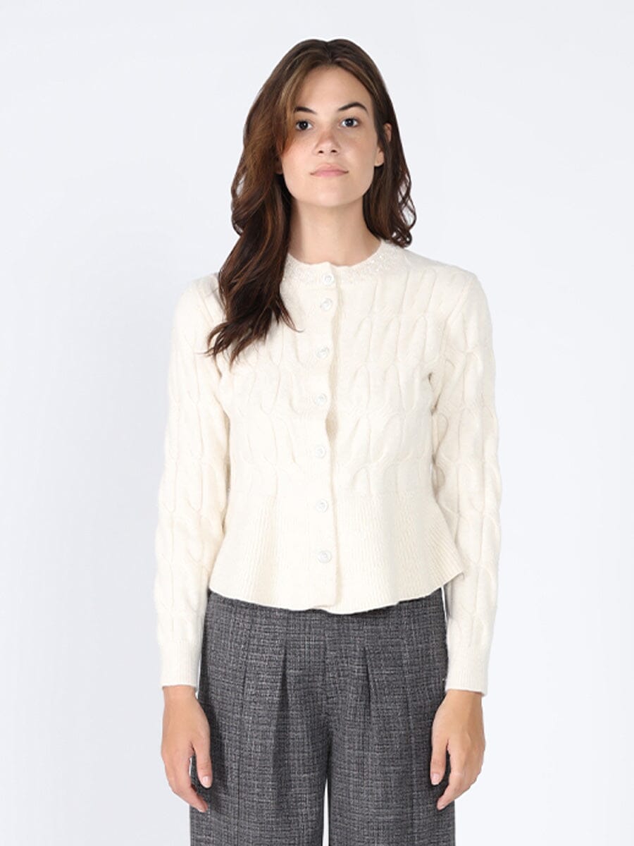 Cable Knit Pattern Button Down Cardigan Sweater SWEATER Gracia Fashion CREME S 