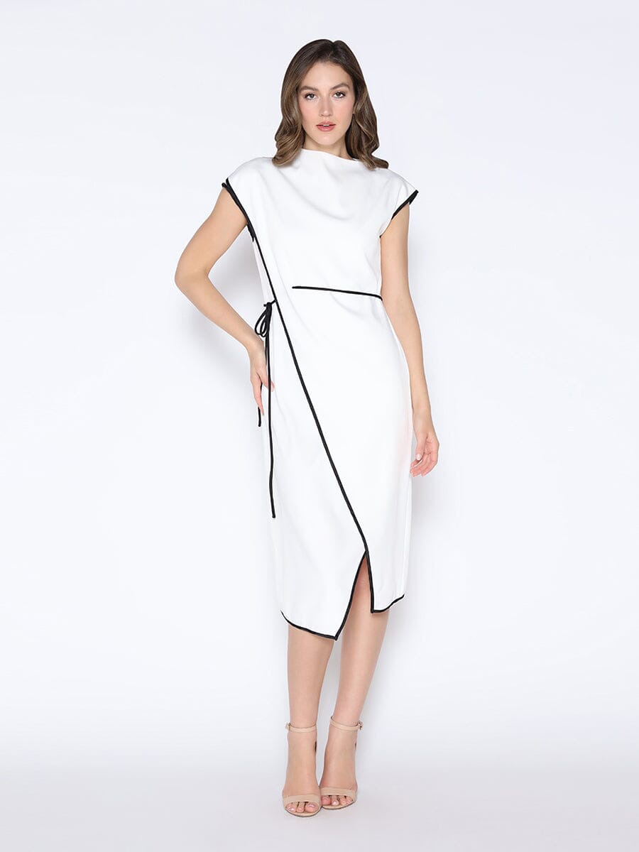 Cap Sleeve Asymmetrical Tie Wrap Dress DRESS Gracia Fashion WHITE S 