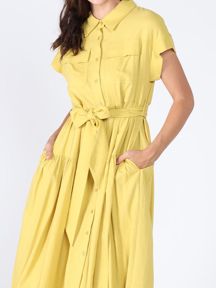 Cap Sleeve Dress with Ribbon Belt DRESS Gracia Fashion 