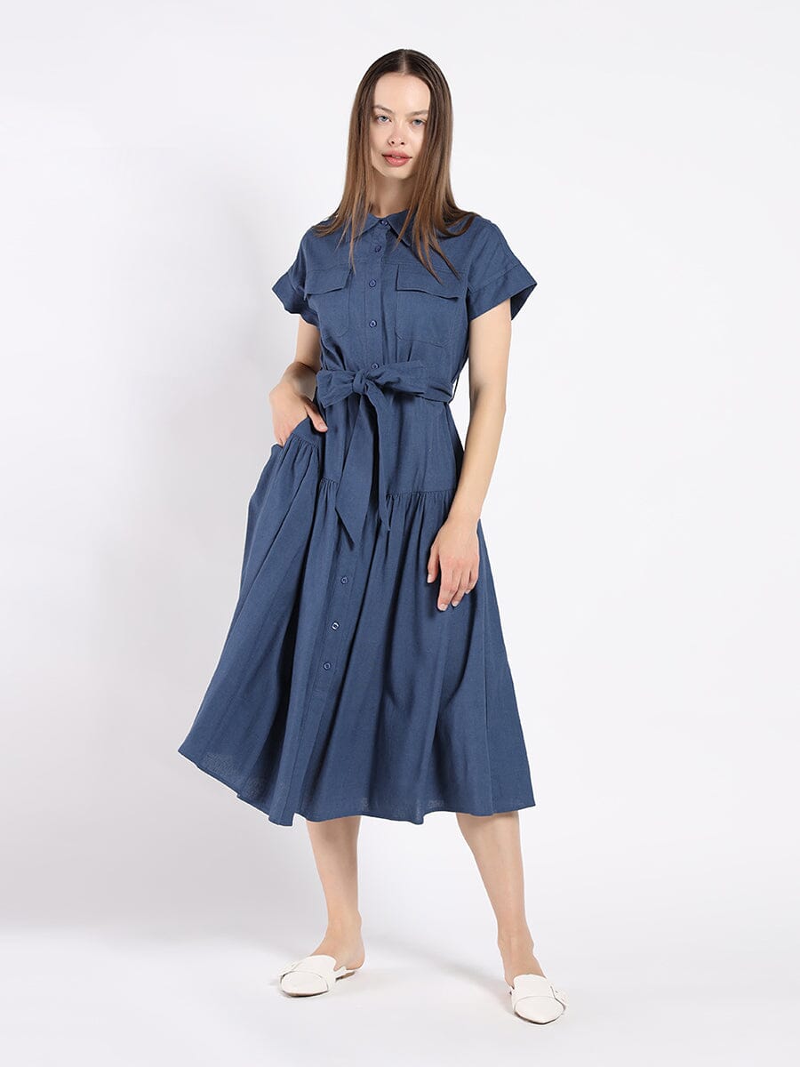 Cap Sleeve Dress with Ribbon Belt DRESS Gracia Fashion 