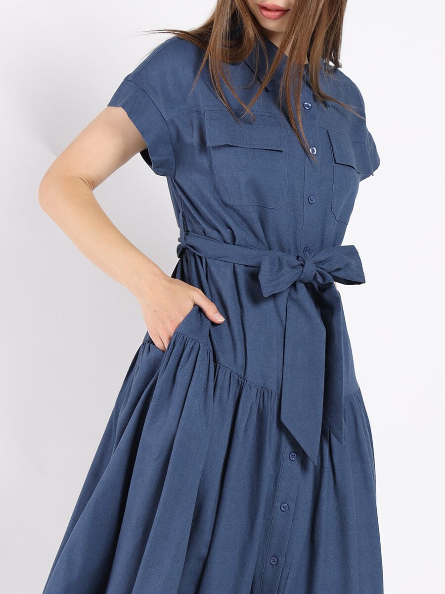 Cap Sleeve Dress with Ribbon Belt DRESS Gracia Fashion 
