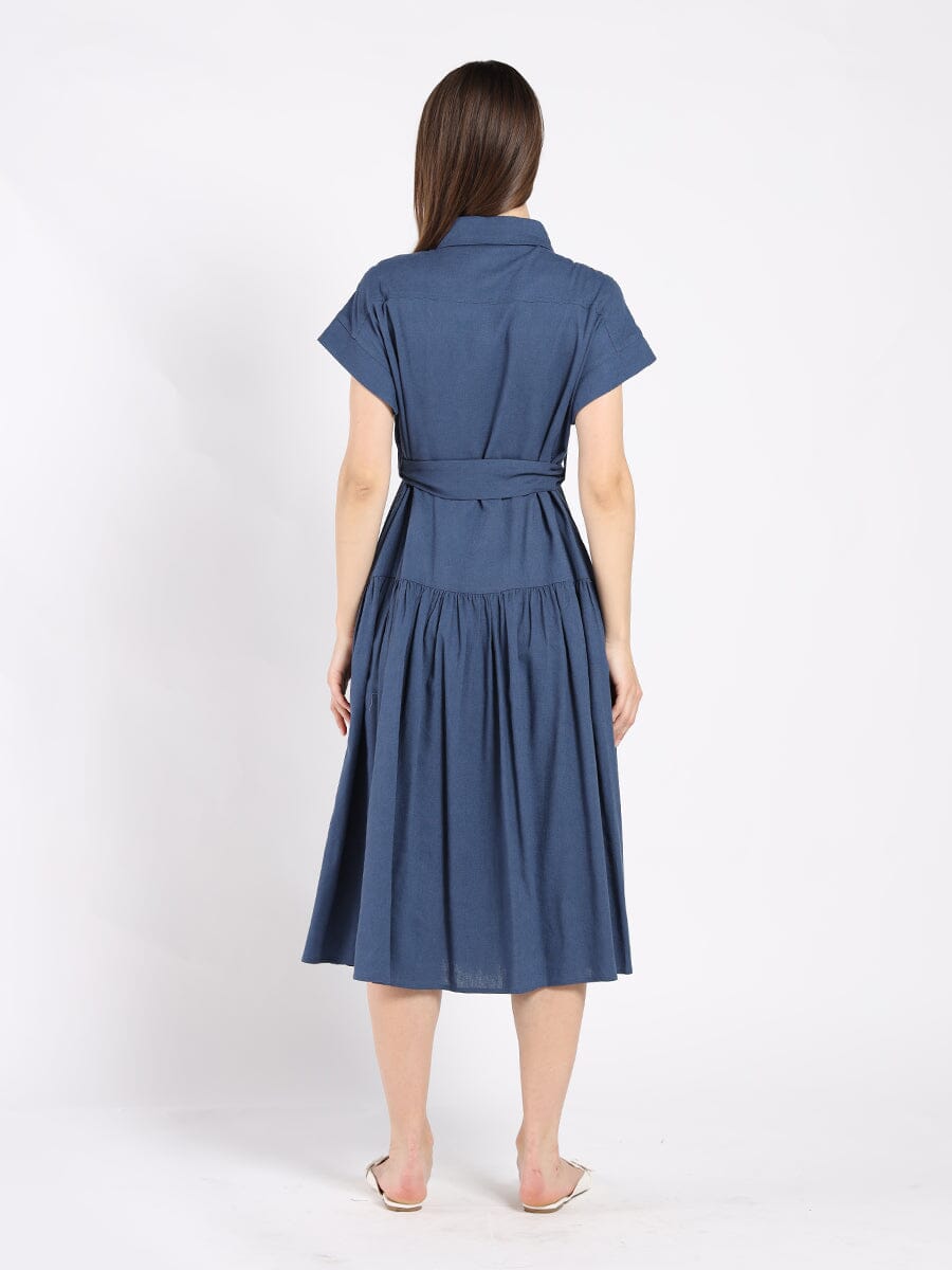 Cap Sleeve Dress with Ribbon Belt DRESS Gracia Fashion 