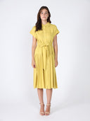 Cap Sleeve Dress with Ribbon Belt DRESS Gracia Fashion MUSTARD S 