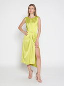 Cap Sleeve High Slit Satin Dress DRESS Gracia Fashion 