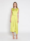 Cap Sleeve High Slit Satin Dress DRESS Gracia Fashion NEON S 