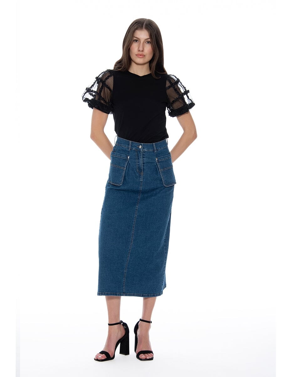 Cargo Denim Long Pencil Skirt SKIRT Gracia Fashion DENIM S 