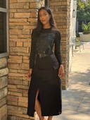Cargo Pockets Front Slit Midi Skirt With Belt SKIRT Gracia Fashion 