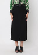 Cargo Pockets Front Slit Midi Skirt With Belt SKIRT Gracia Fashion BLACK S 