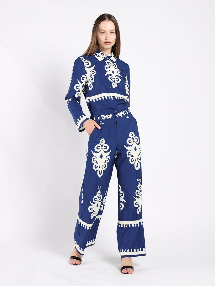 Casual floral Painted pant PANTS Gracia Fashion NAVY S 