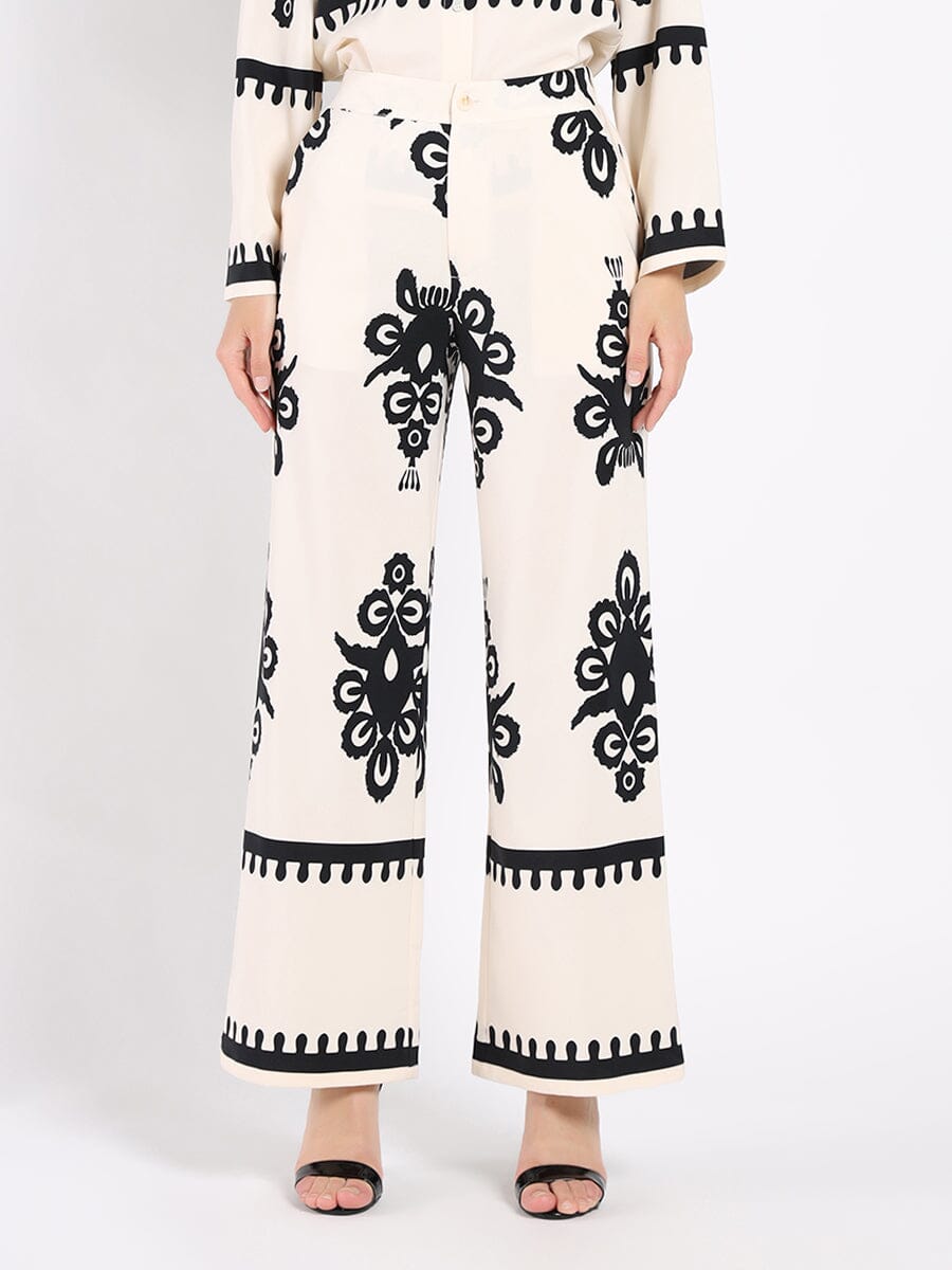 Casual Floral Painted Pant PANTS Gracia Fashion BEIGE S 