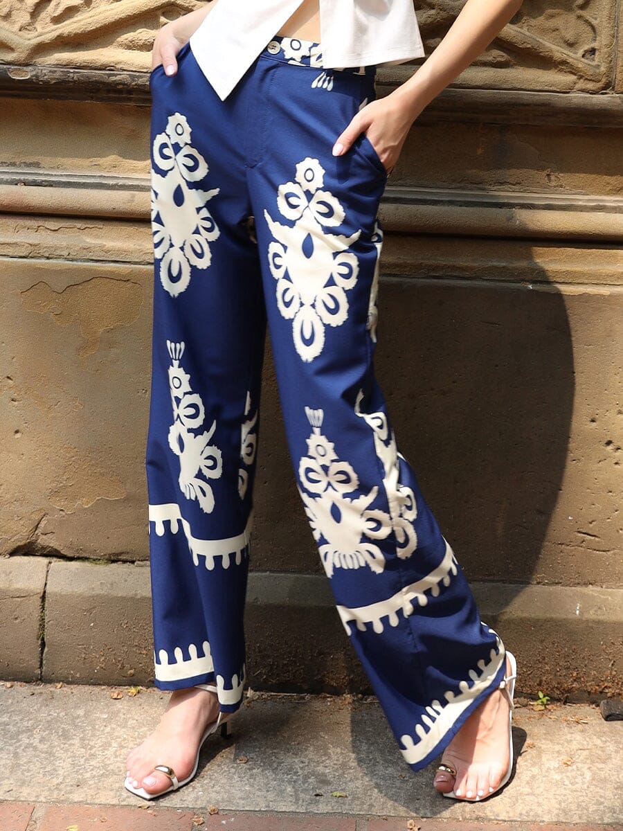Casual floral Painted pant PANTS Gracia Fashion NAVY S 