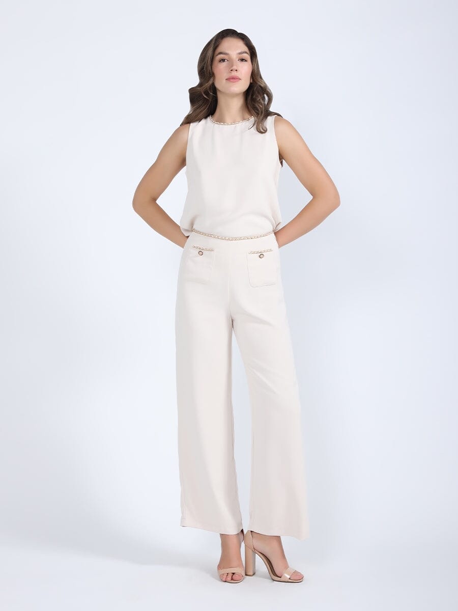 Chain Embellished Neckline Sleeveless Top TOP Gracia Fashion 