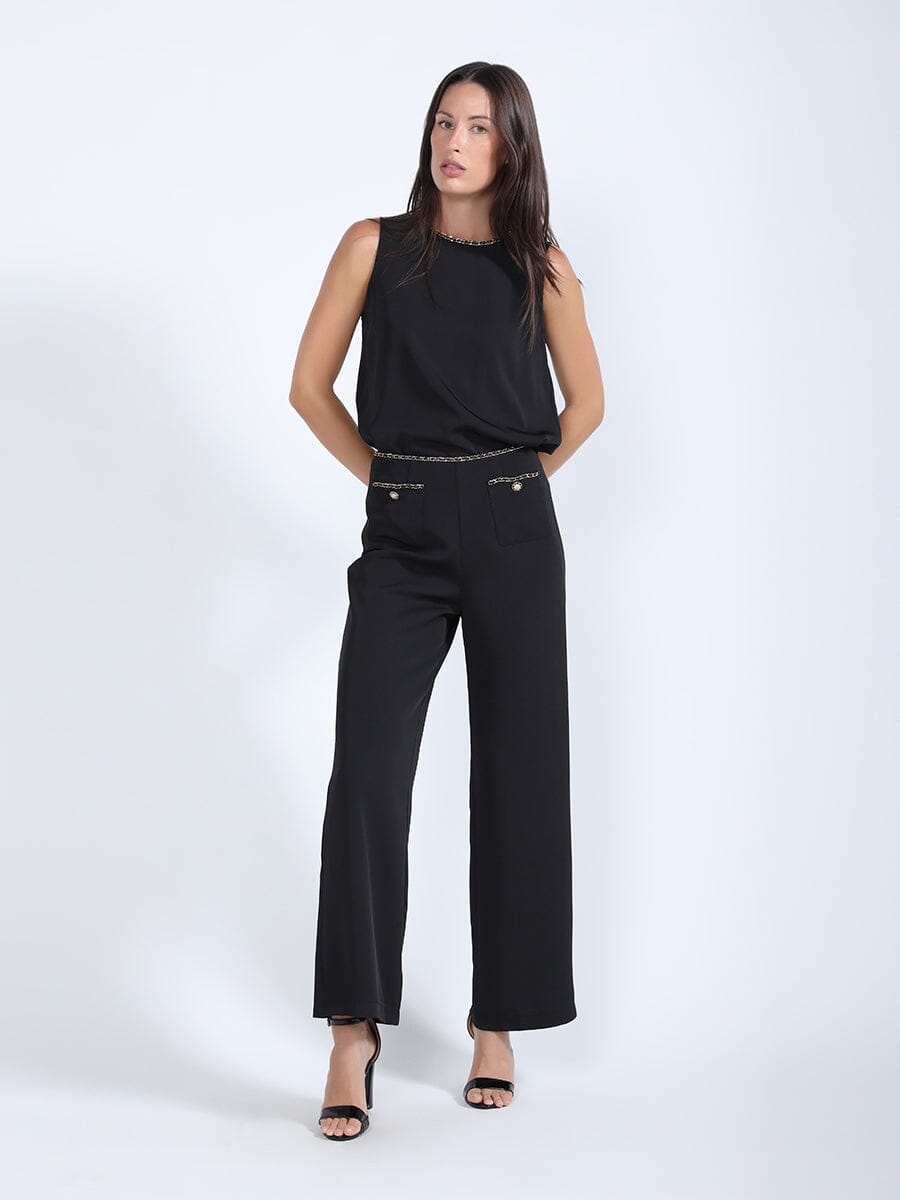 Chain Embellished Neckline Sleeveless Top TOP Gracia Fashion 