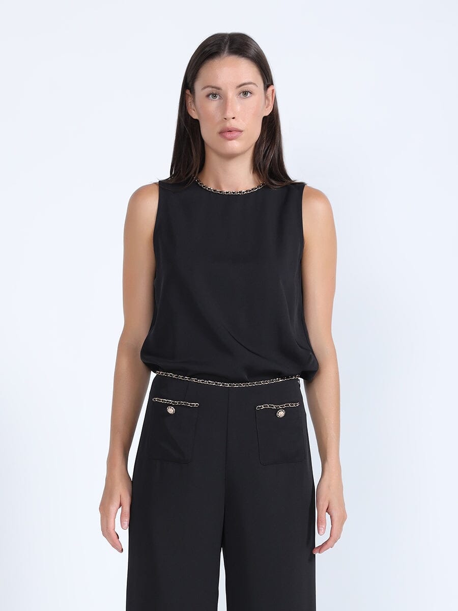 Chain Embellished Neckline Sleeveless Top TOP Gracia Fashion BLACK S 