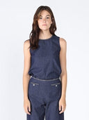 Chain Embellished Neckline Sleeveless Top TOP Gracia Fashion DARK DENIM S 