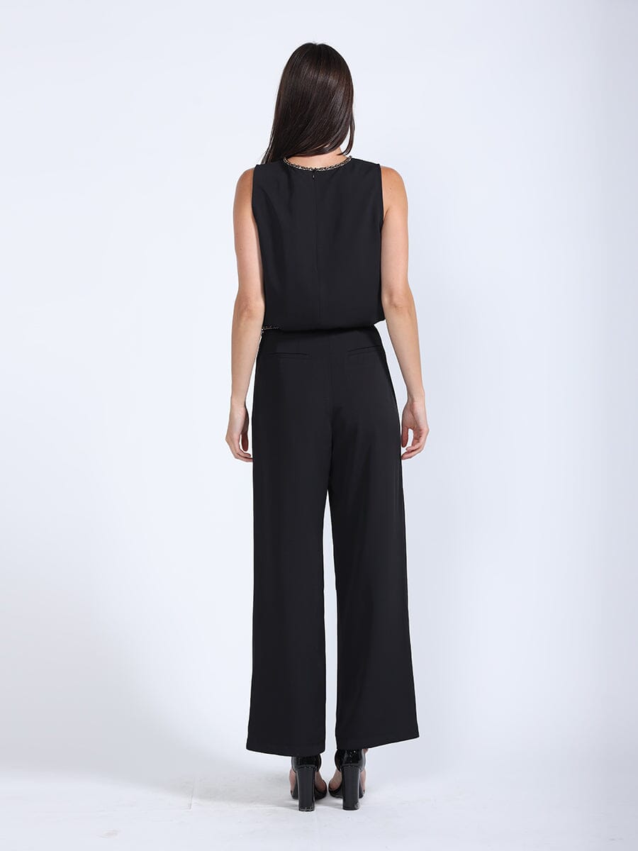 Chain Embellished Waistline Wide Leg Pants PANTS Gracia Fashion 