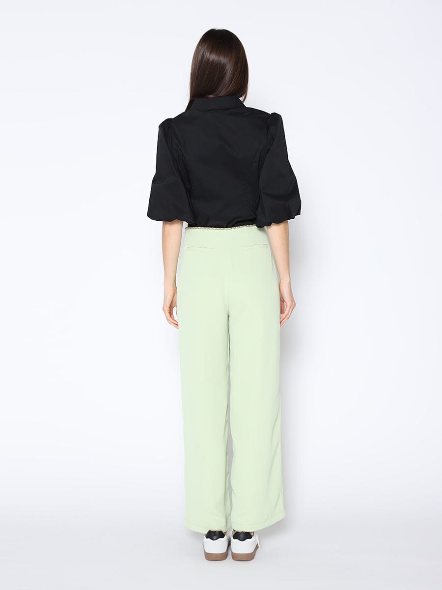 Chain Embellished Waistline Wide Leg Pants PANTS Gracia Fashion 