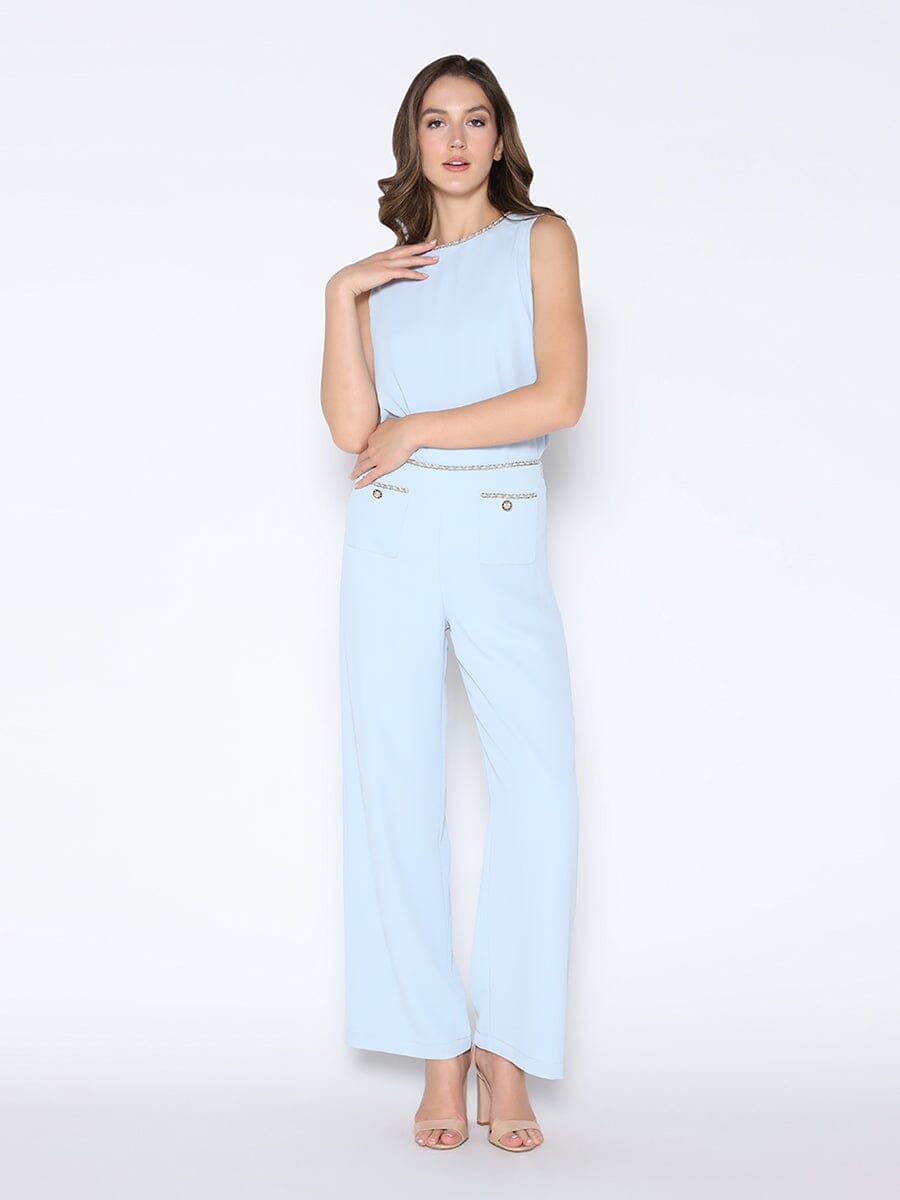 Chain Embellished Waistline Wide Leg Pants PANTS Gracia Fashion 