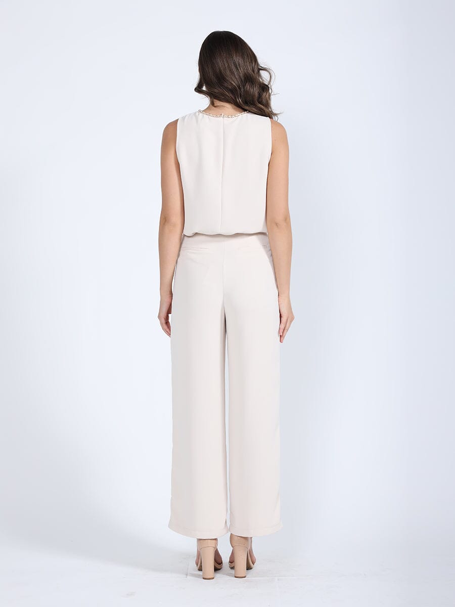 Chain Embellished Waistline Wide Leg Pants PANTS Gracia Fashion 