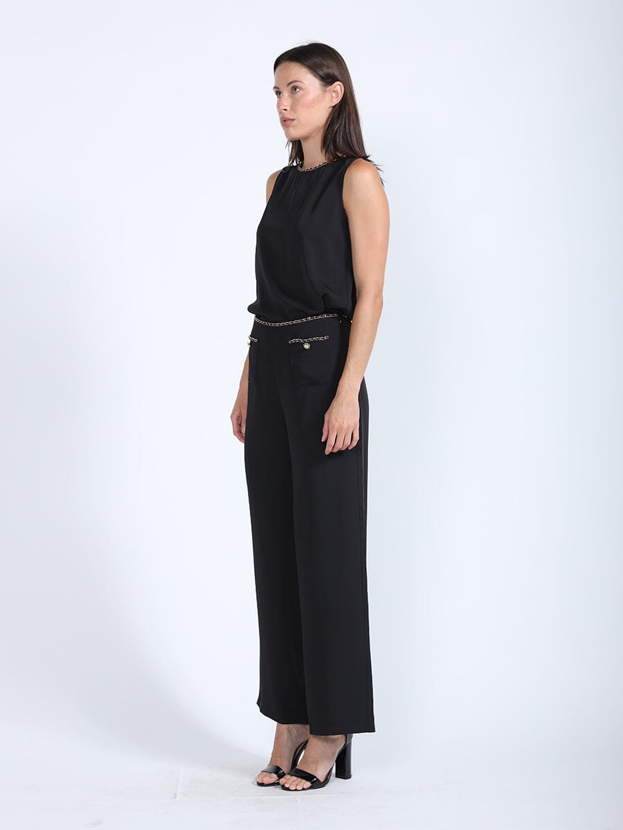 Chain Embellished Waistline Wide Leg Pants PANTS Gracia Fashion 