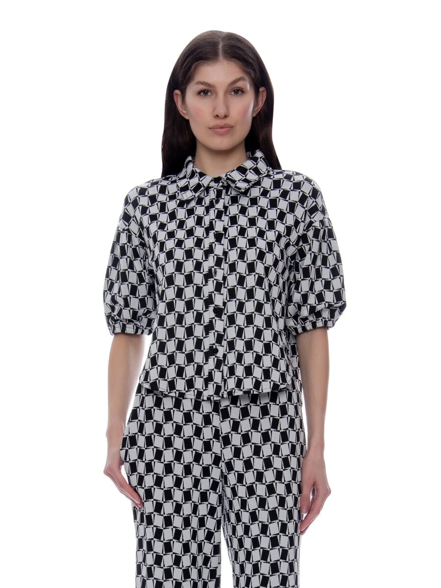Check Pattern Style Pajam Set Top TOP Gracia Fashion BLACK/WHITE S 