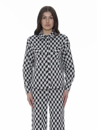 Check Print Long Sleeve Pajama Set Top TOP Gracia Fashion BLACK/WHITE S 