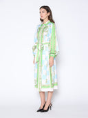 Checkmate Print Long Sleeve Tie Belted Dress DRESS Gracia Fashion 